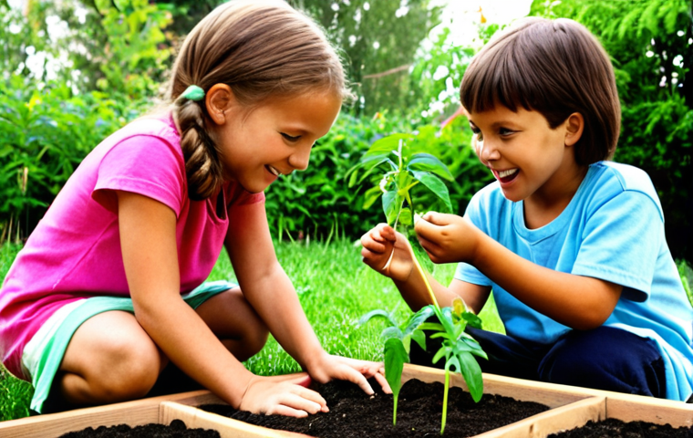 **

A vibrant scene of children actively engaged in a hands-on learning environment. They are planting seeds in a garden, their faces beaming with curiosity and excitement. The garden is lush and colorful, symbolizing the growth of knowledge through experience. The setting emphasizes active learning, real-world experiences, and collaborative teamwork, contrasting with a traditional, passive classroom setting in the background.

**